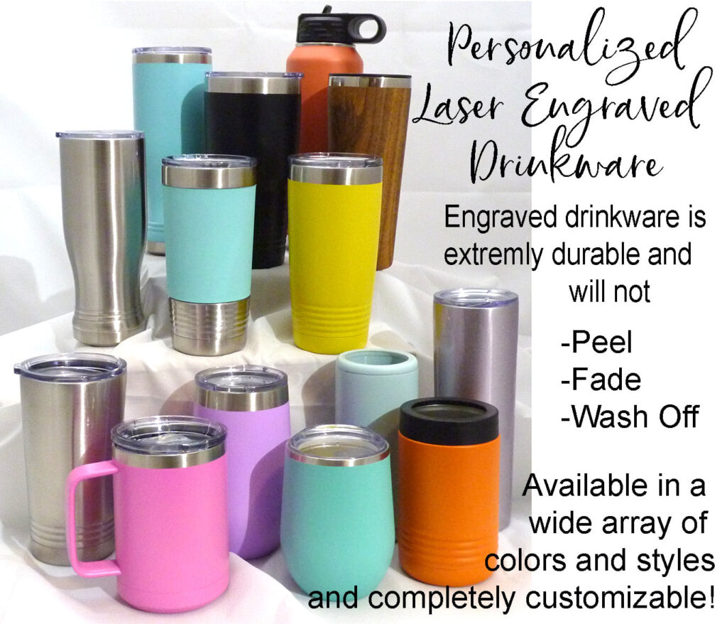 A full range of insulated Polar Camel drinkware ready to be laser engraved with personalization. 