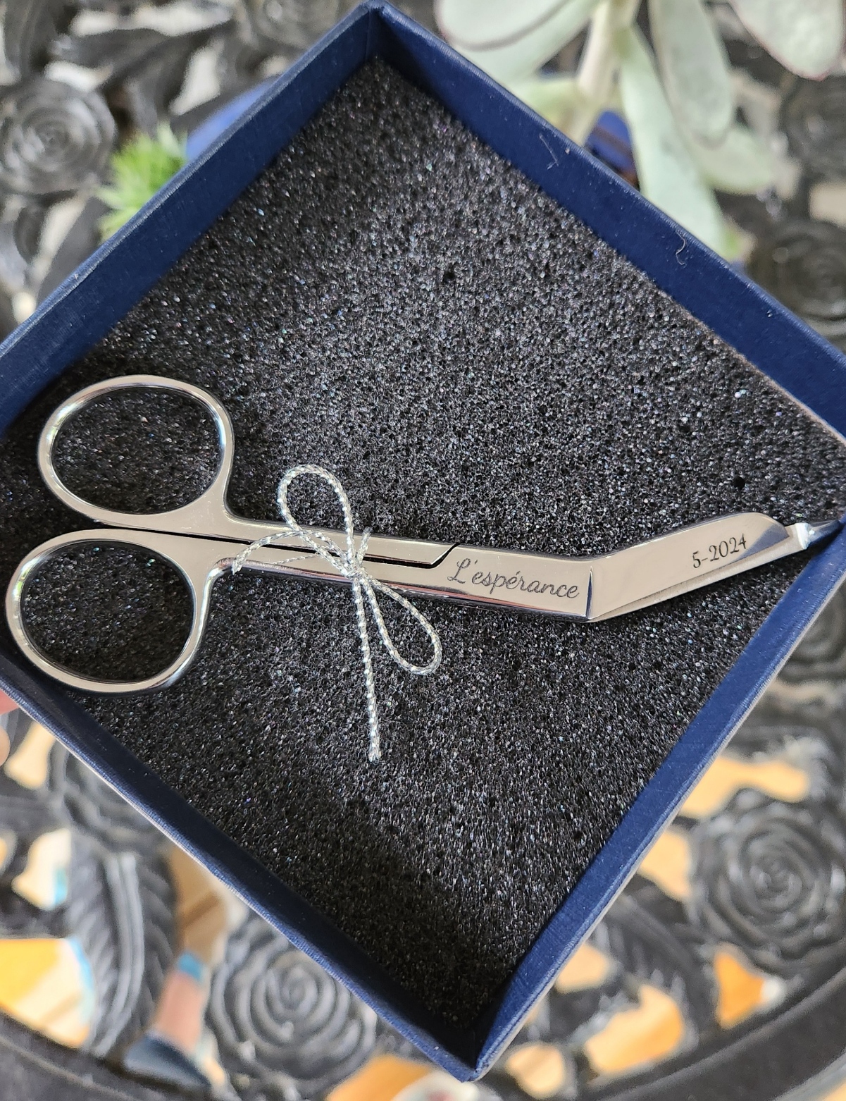 custom engraved sentiment on a pair of stainless steel nurses scissors 