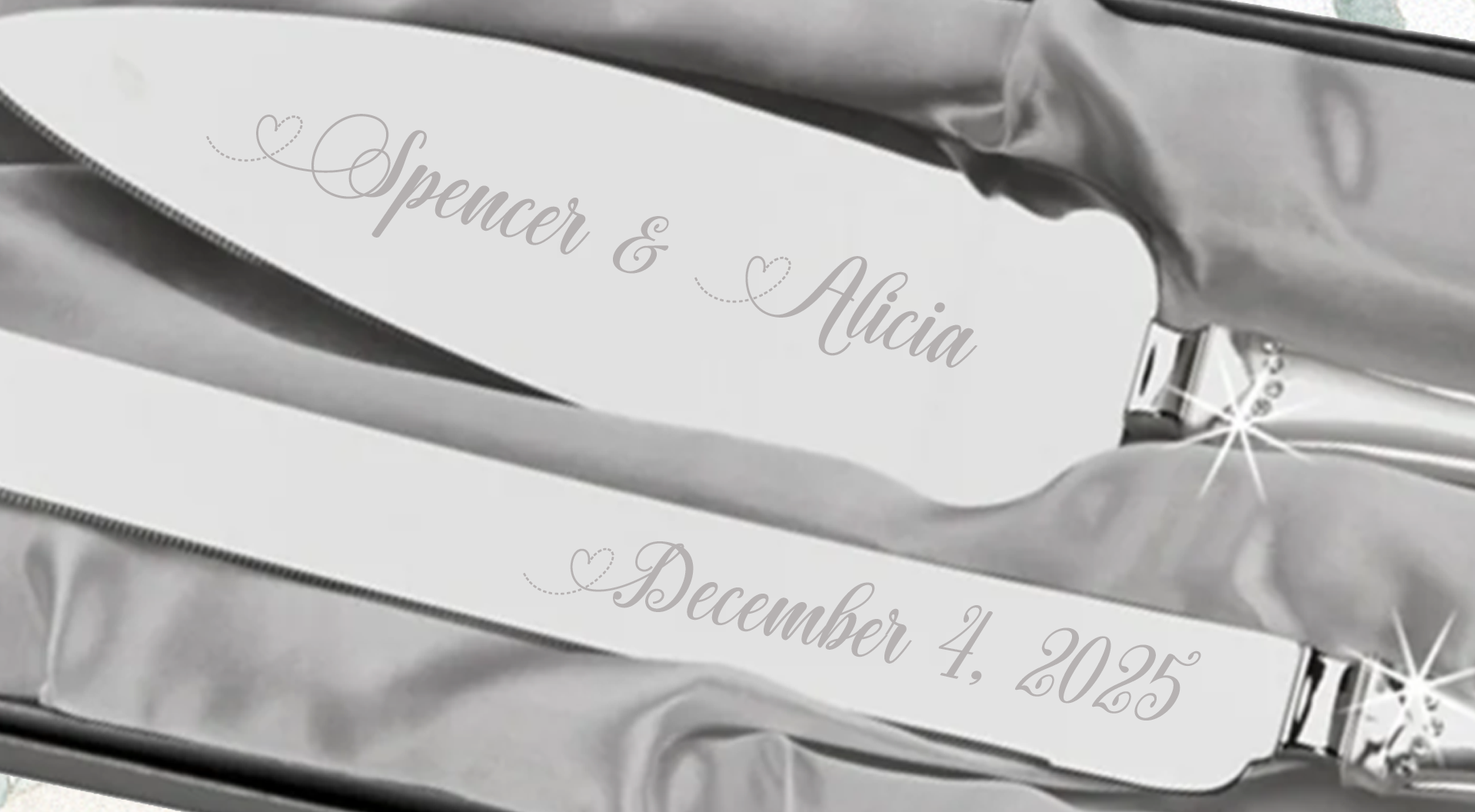 Engraved cake serving wedding set