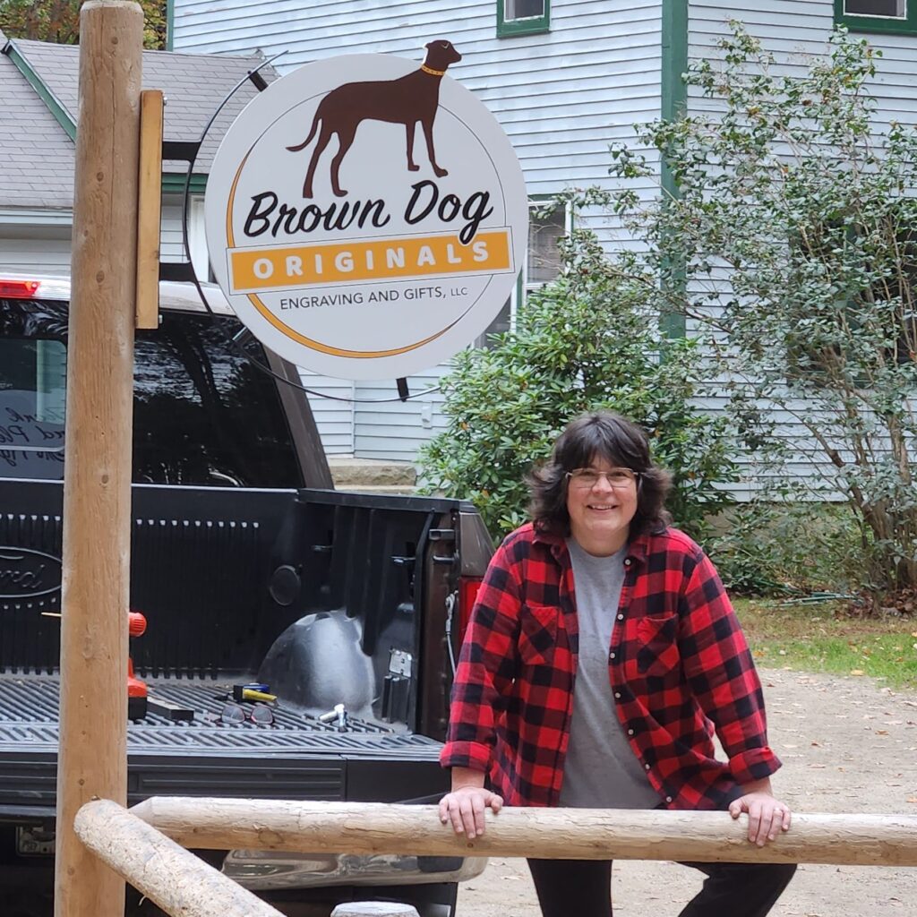 Brown Dog Originals installs shop sign made by Signarama, Saco Maine
